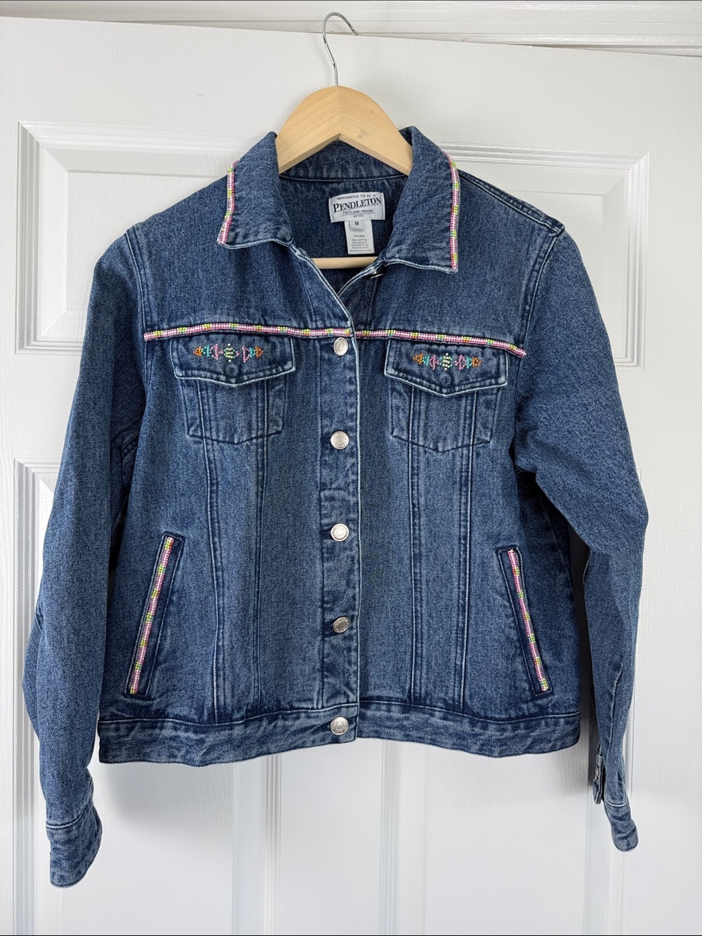 Y2K Pendleton Medium Blue Denim Beaded Jacket Medium Petite